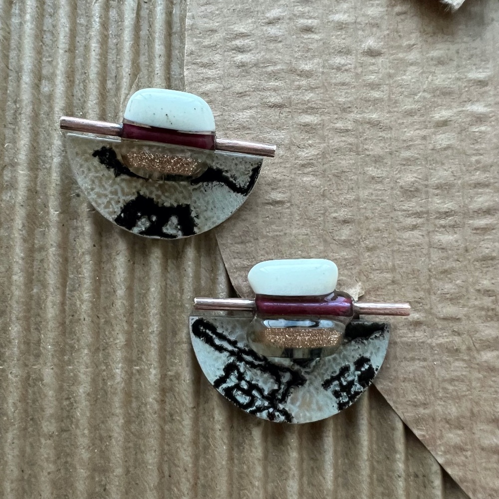 VTG Handmade Abstract Design Glass Pierced Earrings